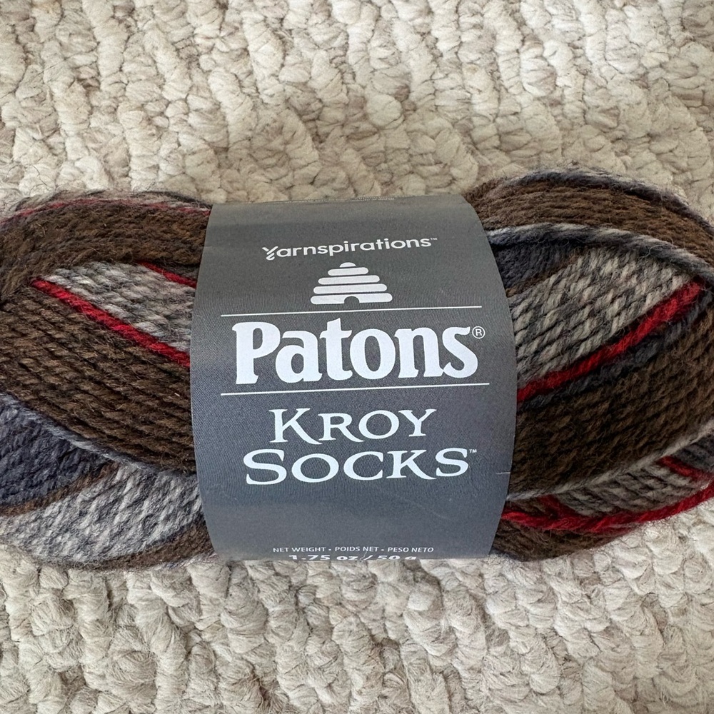 Patons Kroy Socks Yarn - Brown, Gray & Red Striped